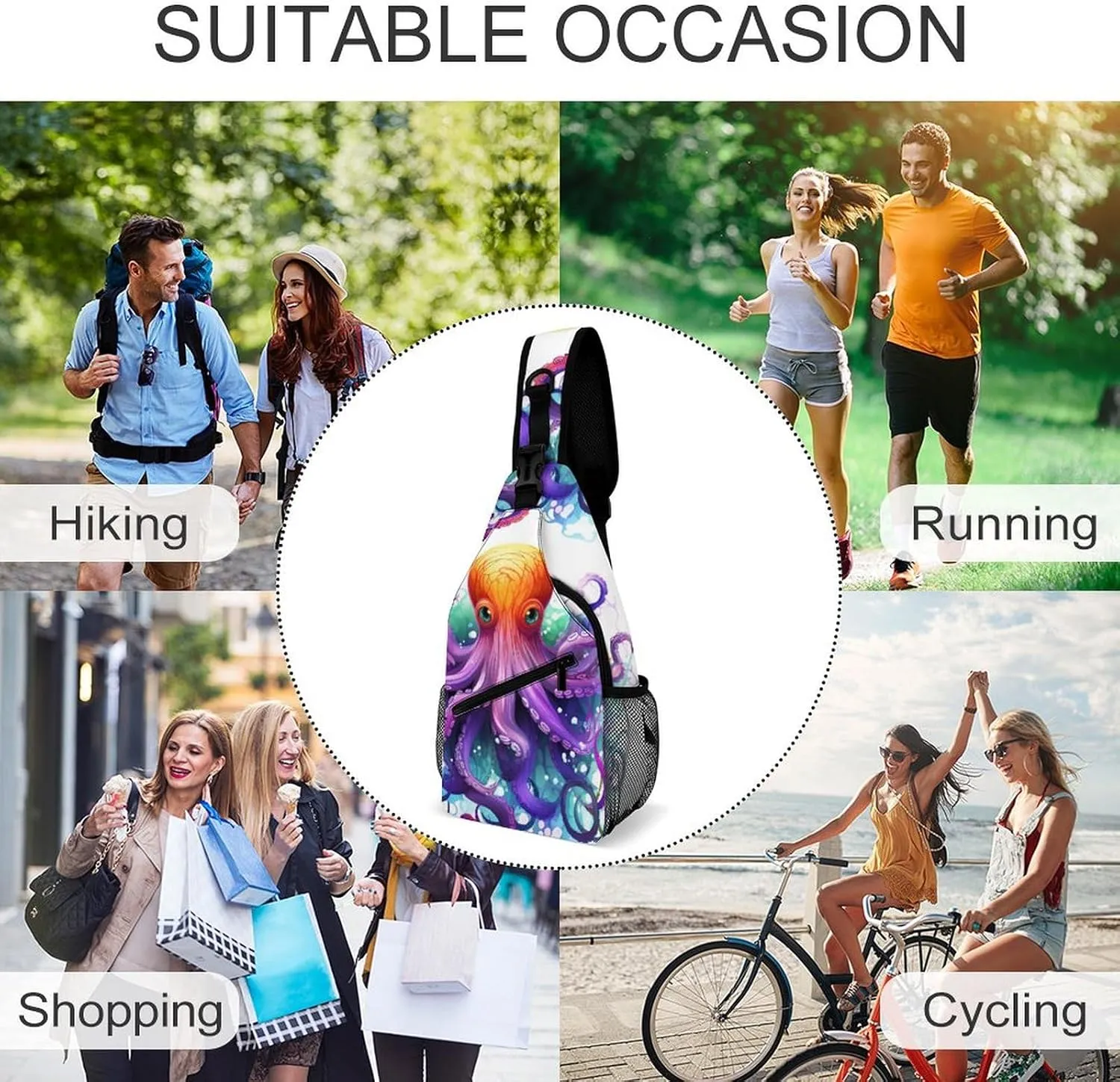 Small Sling Chest Bag Crossbody Bag for Men Women,Colorful Octopus Lightweight Gym Daypack for Travel Cycling Hiking