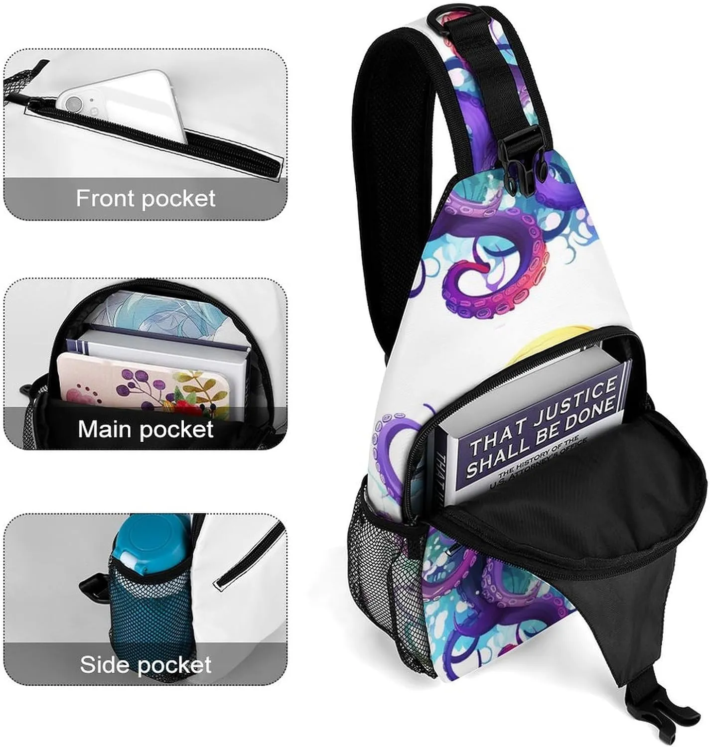 Small Sling Chest Bag Crossbody Bag for Men Women,Colorful Octopus Lightweight Gym Daypack for Travel Cycling Hiking