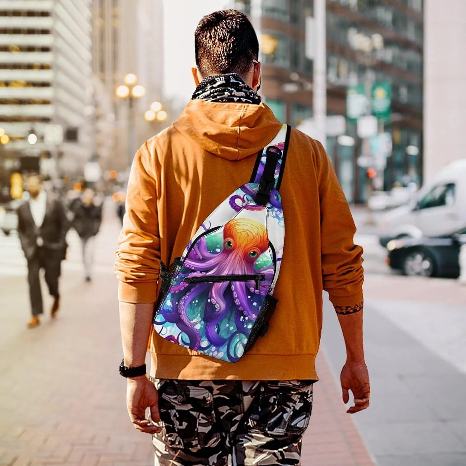 Small Sling Chest Bag Crossbody Bag for Men Women,Colorful Octopus Lightweight Gym Daypack for Travel Cycling Hiking