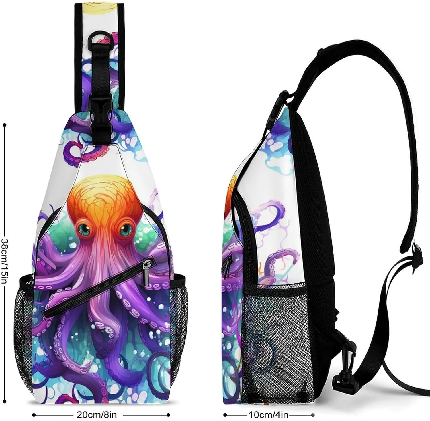 Small Sling Chest Bag Crossbody Bag for Men Women,Colorful Octopus Lightweight Gym Daypack for Travel Cycling Hiking