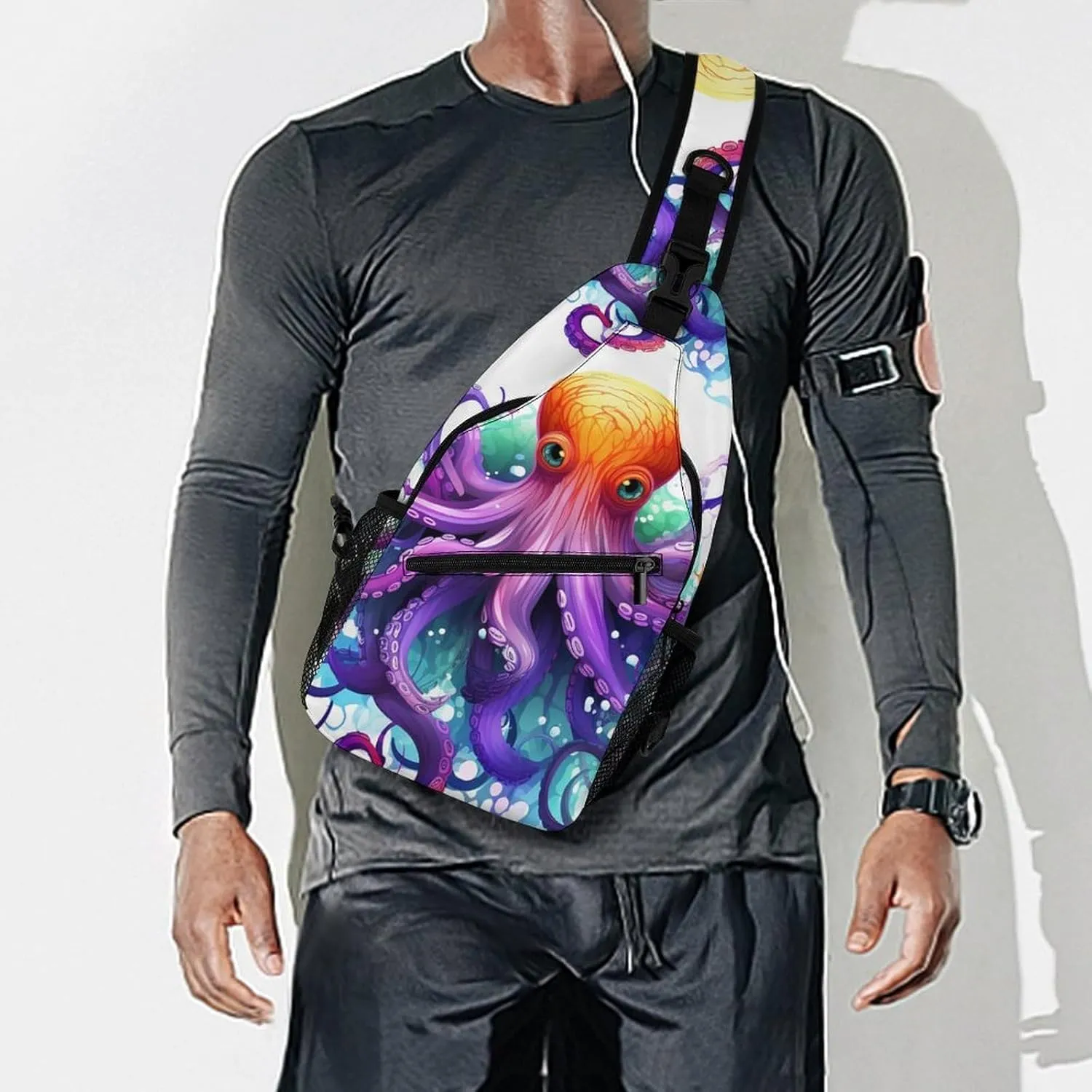 Small Sling Chest Bag Crossbody Bag for Men Women,Colorful Octopus Lightweight Gym Daypack for Travel Cycling Hiking