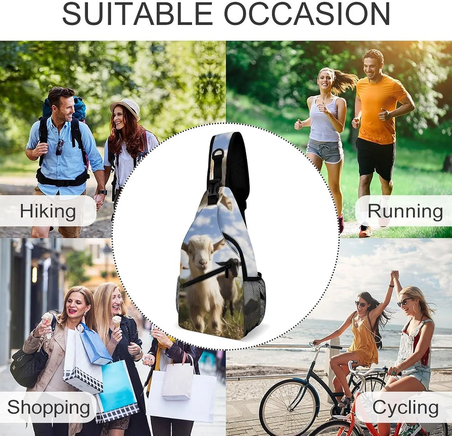 Small Sling Chest Bag Crossbody Bag for Men Women,Cute Goat Lightweight Gym Daypack for Travel Cycling Hiking