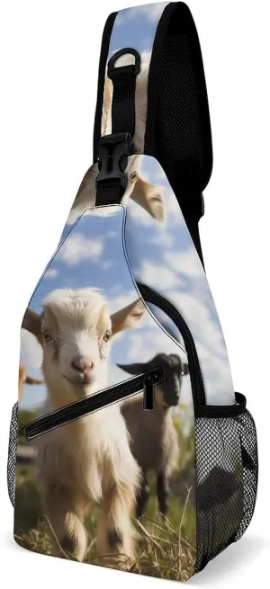 Small Sling Chest Bag Crossbody Bag for Men Women,Cute Goat Lightweight Gym Daypack for Travel Cycling Hiking
