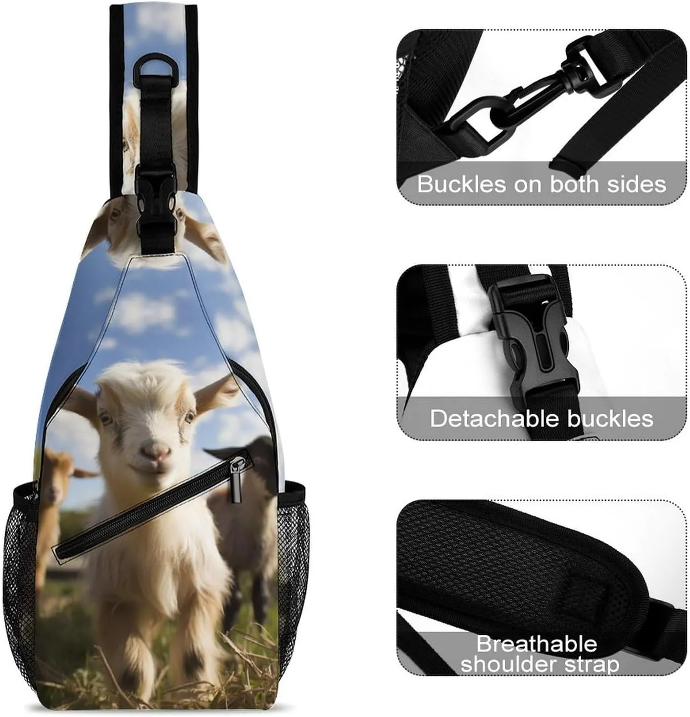 Small Sling Chest Bag Crossbody Bag for Men Women,Cute Goat Lightweight Gym Daypack for Travel Cycling Hiking
