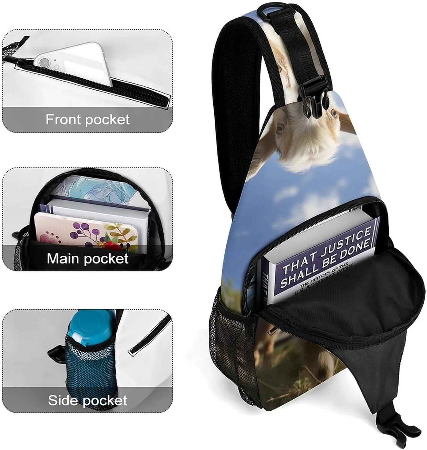Small Sling Chest Bag Crossbody Bag for Men Women,Cute Goat Lightweight Gym Daypack for Travel Cycling Hiking