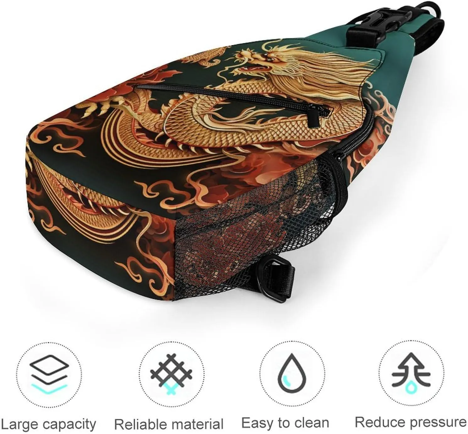Small Sling Chest Bag Crossbody Bag for Men Women,Dragon Chinese Background Lightweight Gym Daypack for Travel Cycling Hiking