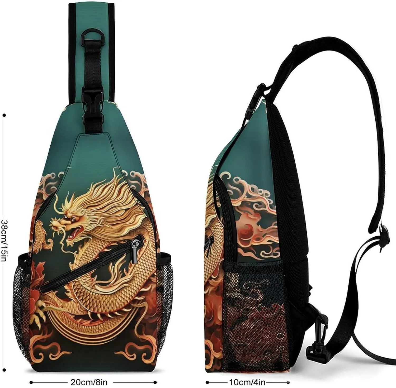 Small Sling Chest Bag Crossbody Bag for Men Women,Dragon Chinese Background Lightweight Gym Daypack for Travel Cycling Hiking