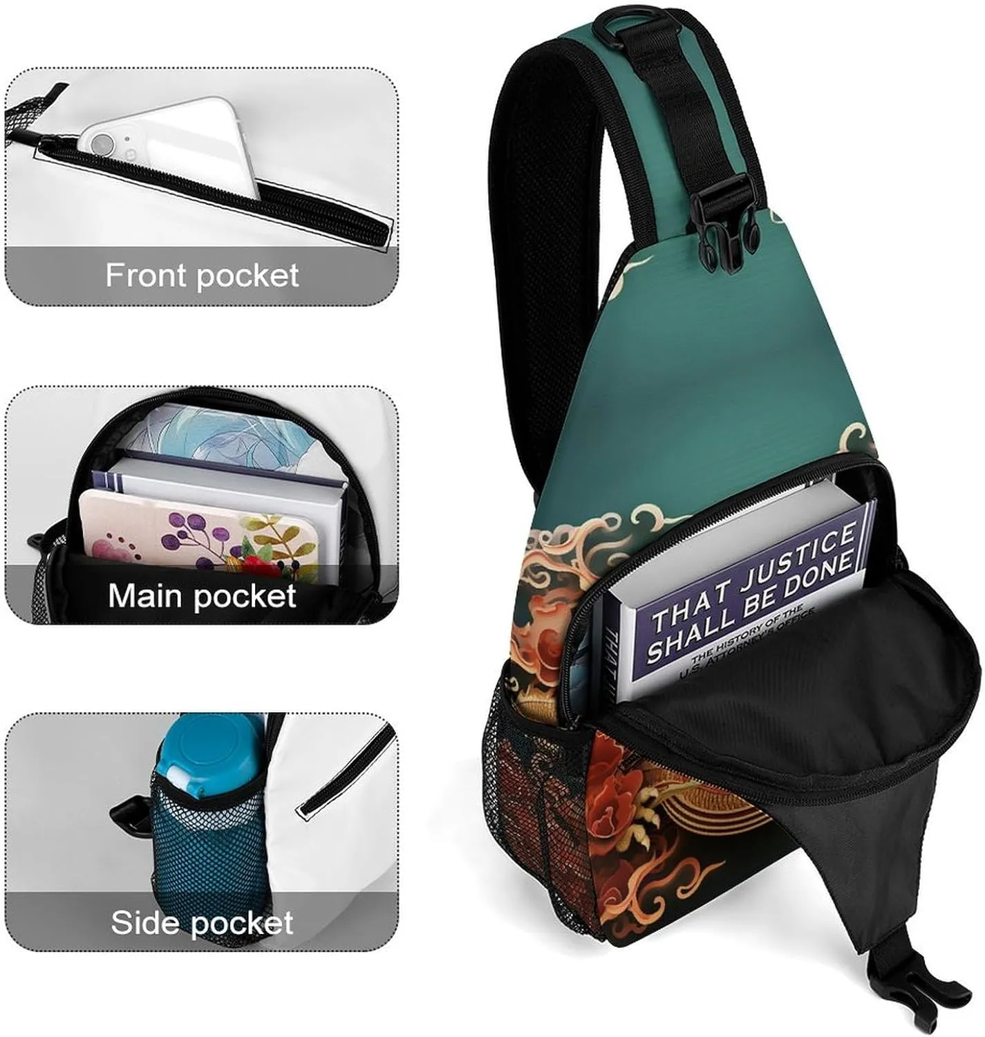 Small Sling Chest Bag Crossbody Bag for Men Women,Dragon Chinese Background Lightweight Gym Daypack for Travel Cycling Hiking
