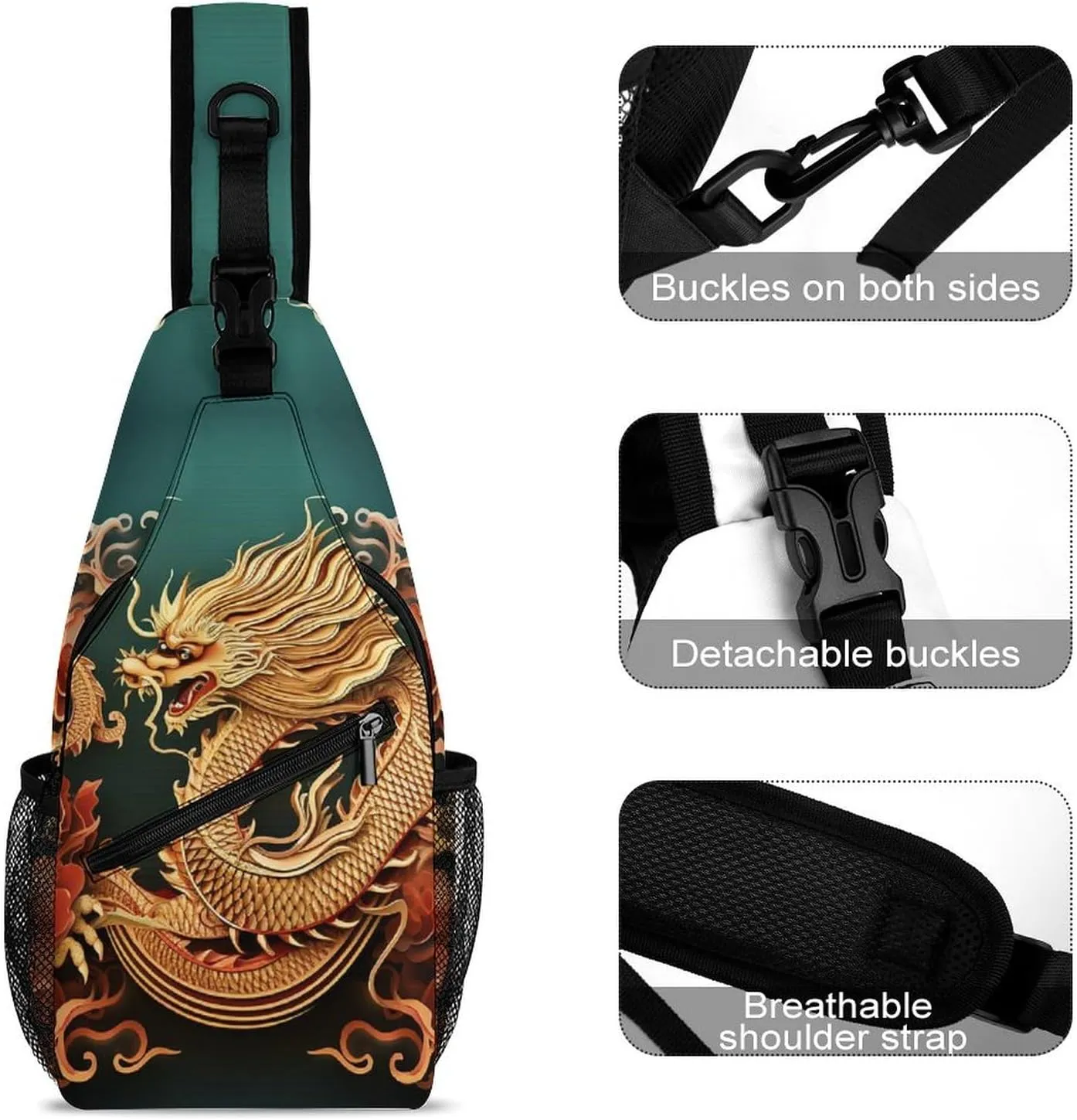 Small Sling Chest Bag Crossbody Bag for Men Women,Dragon Chinese Background Lightweight Gym Daypack for Travel Cycling Hiking