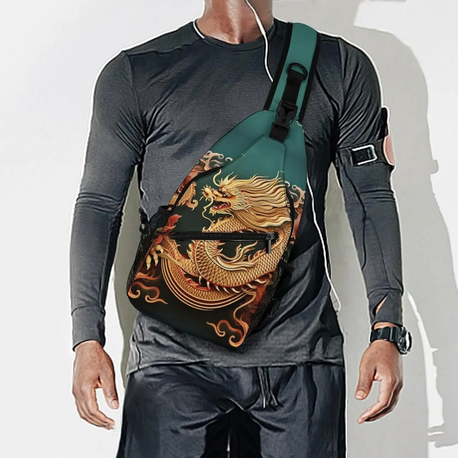 Small Sling Chest Bag Crossbody Bag for Men Women,Dragon Chinese Background Lightweight Gym Daypack for Travel Cycling Hiking