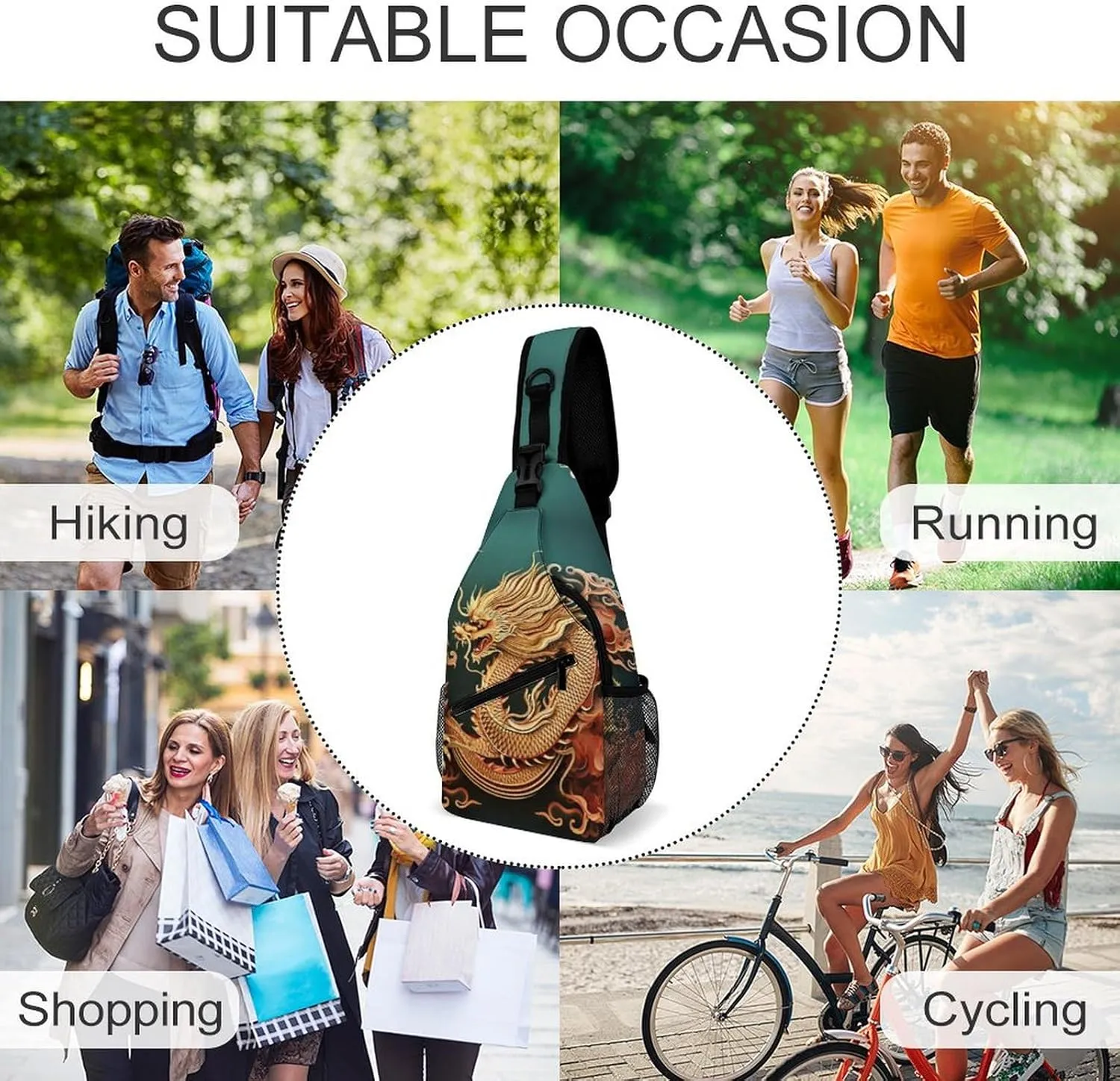 Small Sling Chest Bag Crossbody Bag for Men Women,Dragon Chinese Background Lightweight Gym Daypack for Travel Cycling Hiking