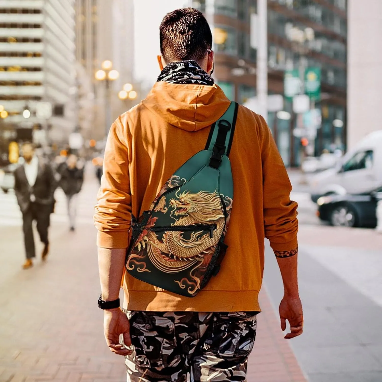 Small Sling Chest Bag Crossbody Bag for Men Women,Dragon Chinese Background Lightweight Gym Daypack for Travel Cycling Hiking