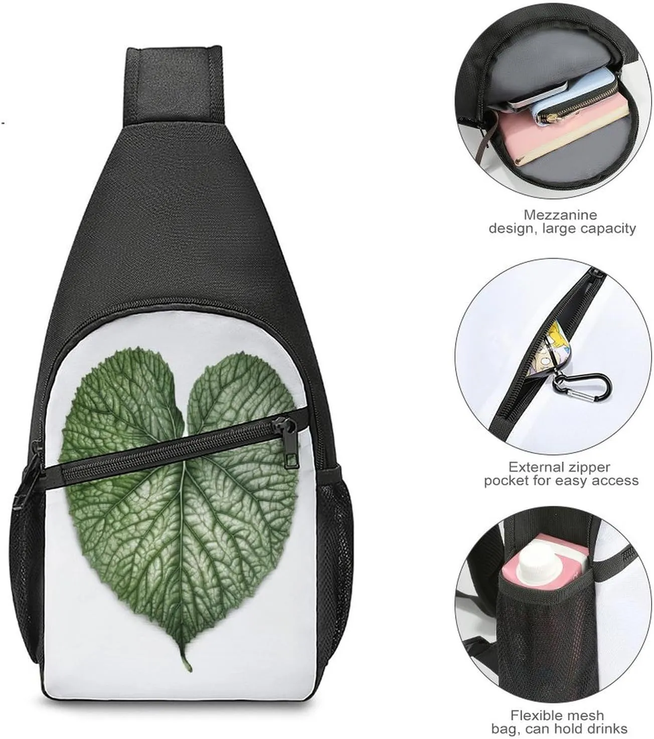 Small Sling Chest Bag Crossbody Bag for Men Women,Green Plant Leaves Lightweight Gym Daypack for Travel Cycling Hiking