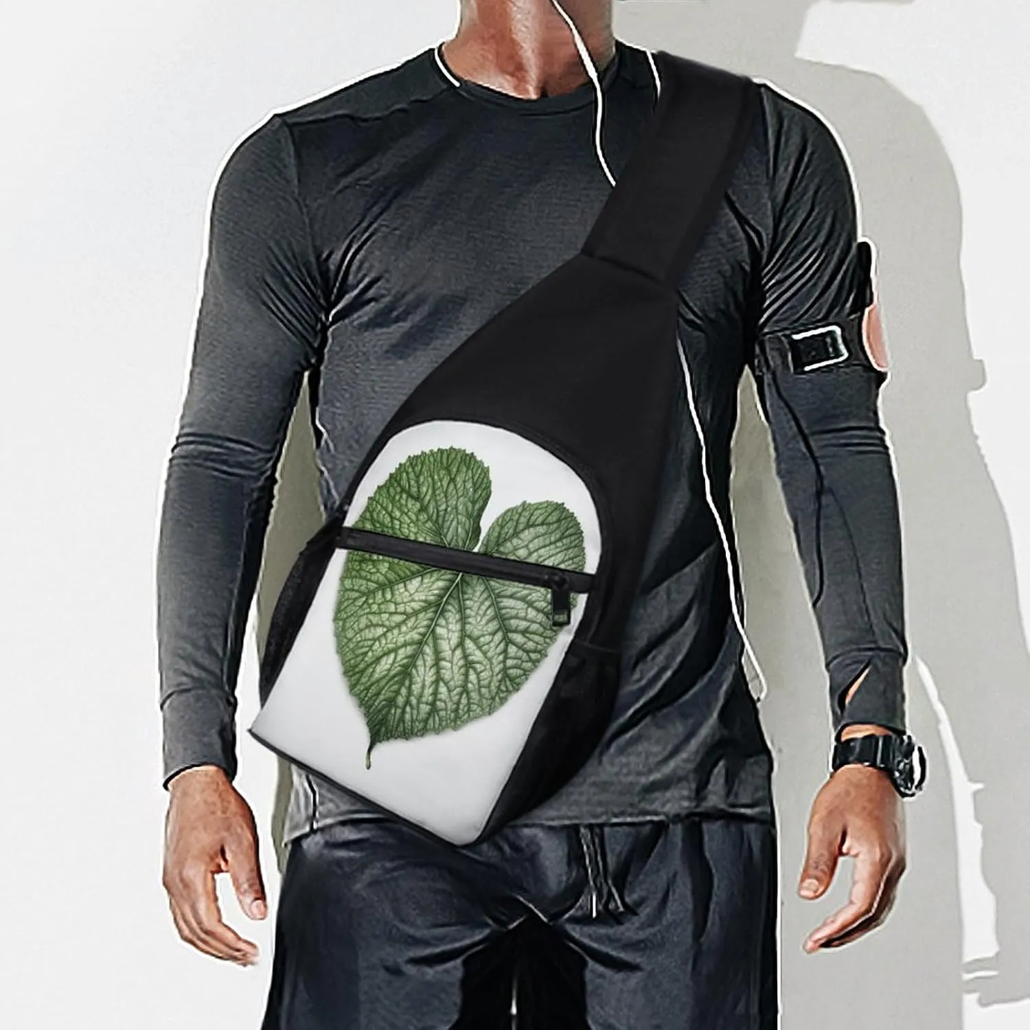 Small Sling Chest Bag Crossbody Bag for Men Women,Green Plant Leaves Lightweight Gym Daypack for Travel Cycling Hiking