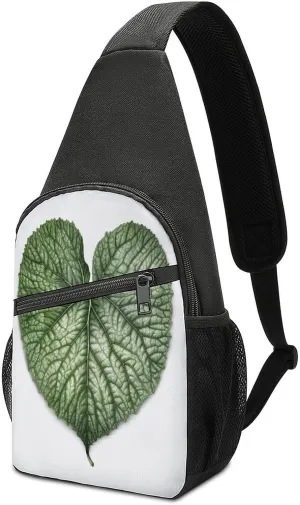 Small Sling Chest Bag Crossbody Bag for Men Women,Green Plant Leaves Lightweight Gym Daypack for Travel Cycling Hiking