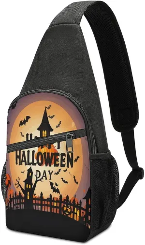 Small Sling Chest Bag Crossbody Bag for Men Women,Happy-Halloween-Day-Trick-Or-Treat Lightweight Gym Daypack for Travel Cycling Hiking