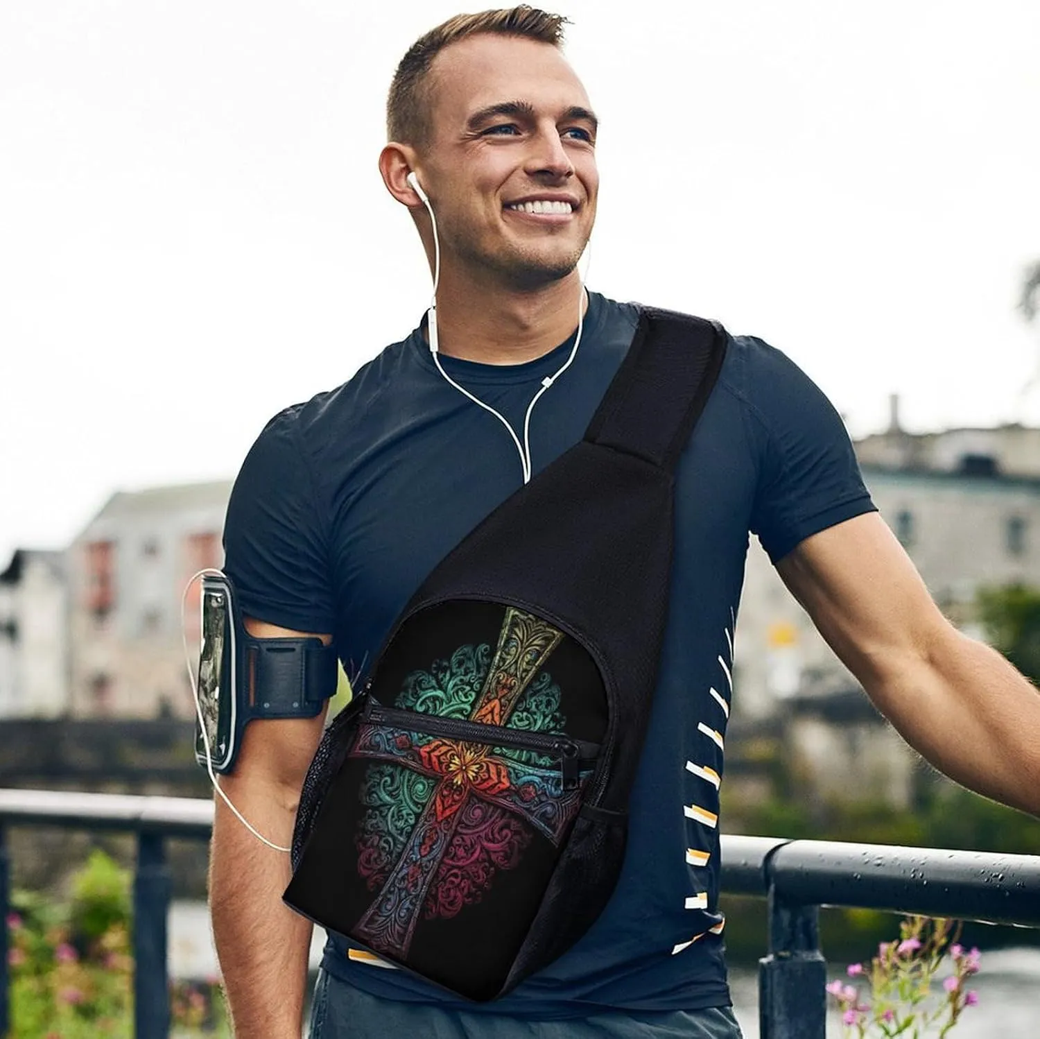 Small Sling Chest Bag Crossbody Bag for Men Women,Pattern of Shapes Lightweight Gym Daypack for Travel Cycling Hiking