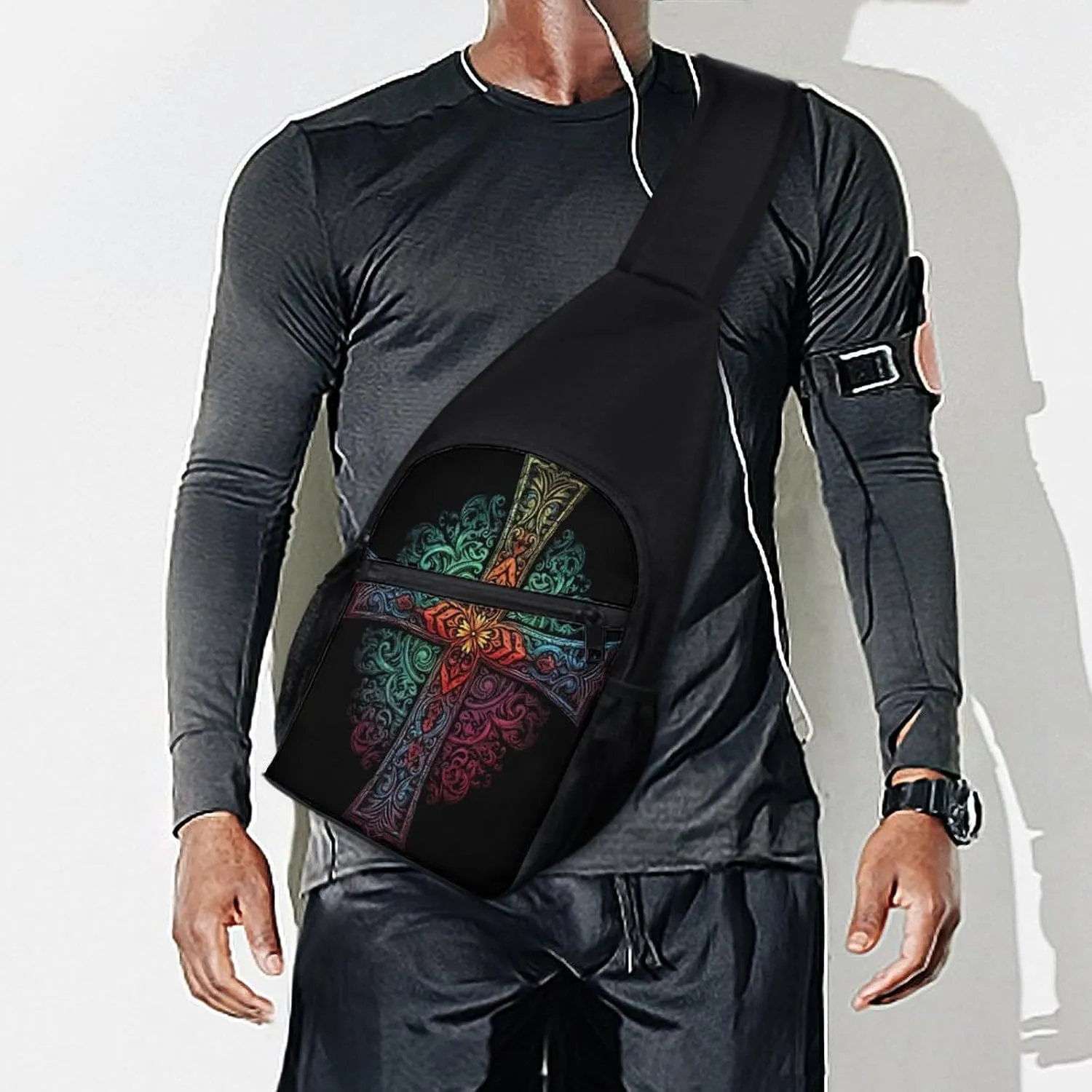 Small Sling Chest Bag Crossbody Bag for Men Women,Pattern of Shapes Lightweight Gym Daypack for Travel Cycling Hiking