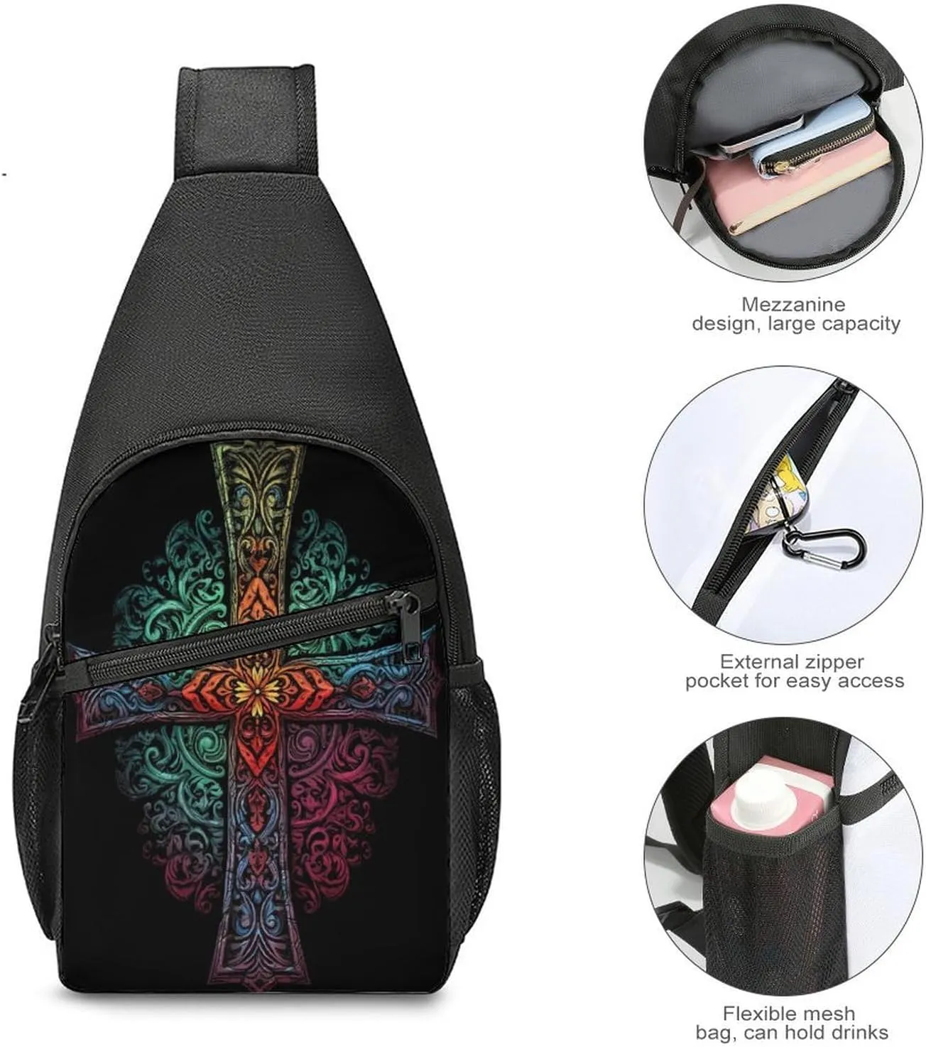 Small Sling Chest Bag Crossbody Bag for Men Women,Pattern of Shapes Lightweight Gym Daypack for Travel Cycling Hiking