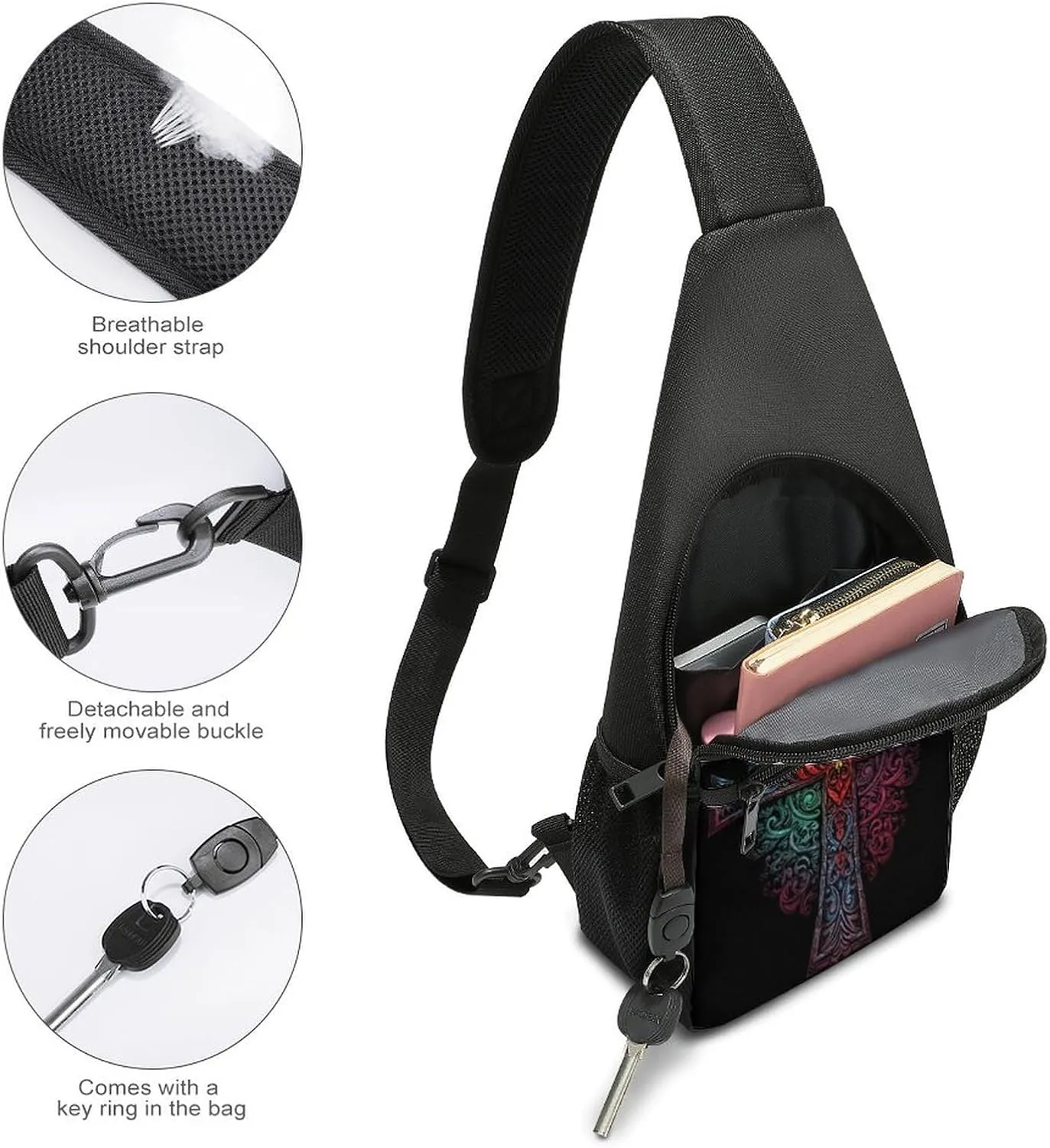 Small Sling Chest Bag Crossbody Bag for Men Women,Pattern of Shapes Lightweight Gym Daypack for Travel Cycling Hiking
