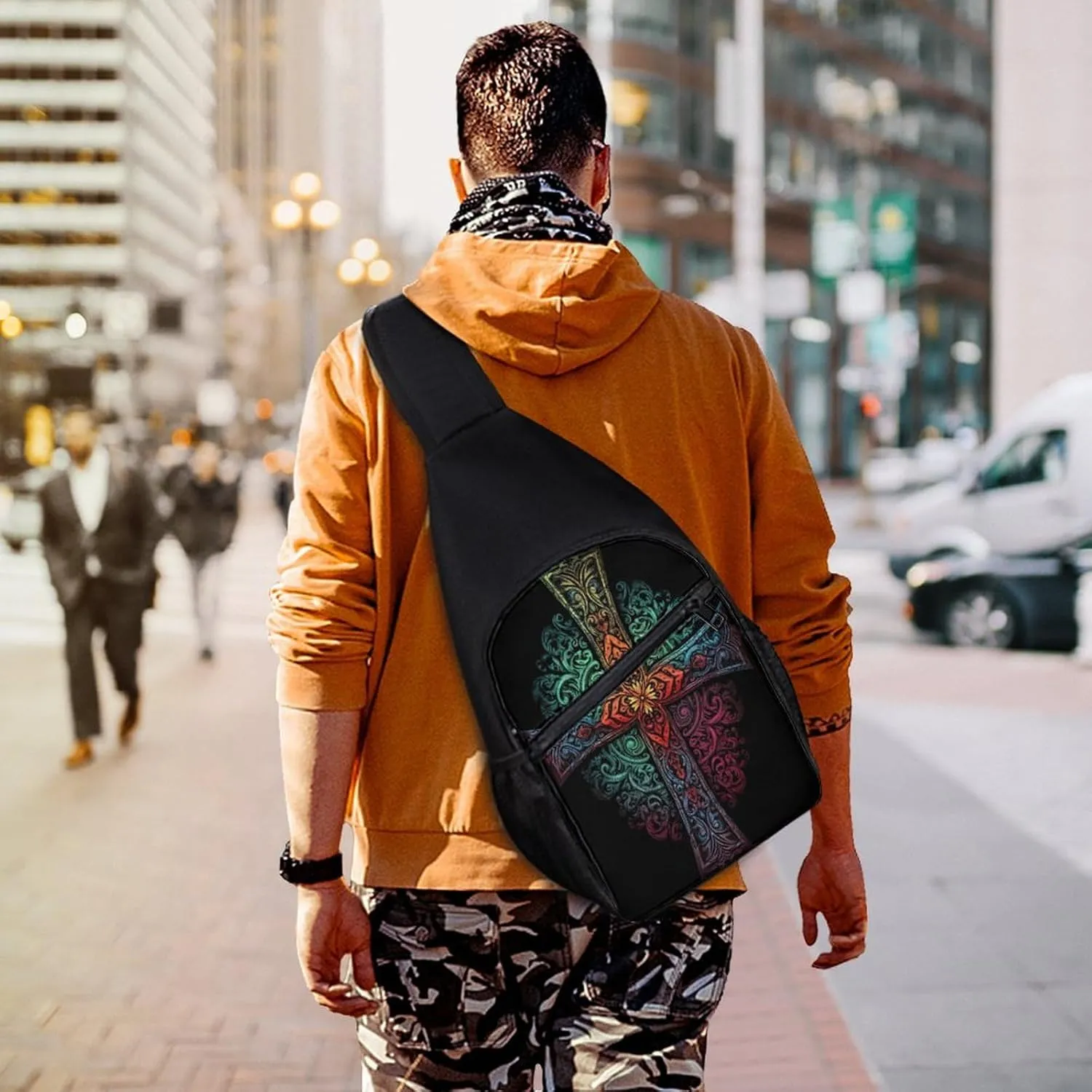 Small Sling Chest Bag Crossbody Bag for Men Women,Pattern of Shapes Lightweight Gym Daypack for Travel Cycling Hiking