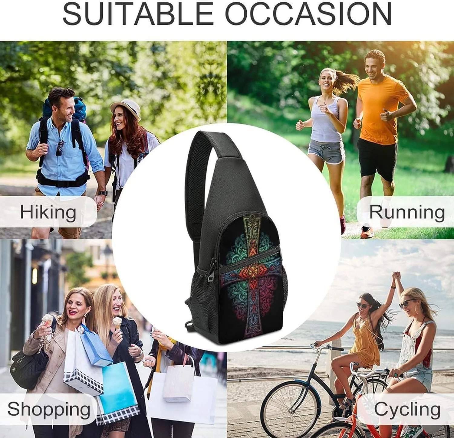 Small Sling Chest Bag Crossbody Bag for Men Women,Pattern of Shapes Lightweight Gym Daypack for Travel Cycling Hiking
