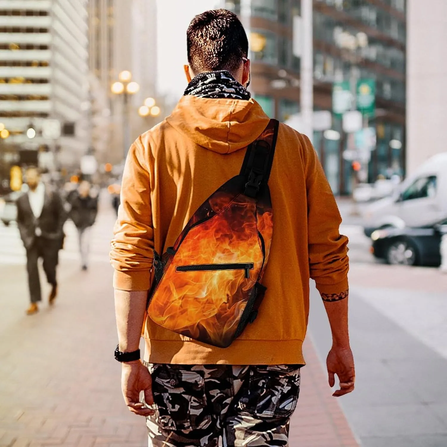 Small Sling Chest Bag Crossbody Bag for Men Women,Roaring Flame Lightweight Gym Daypack for Travel Cycling Hiking