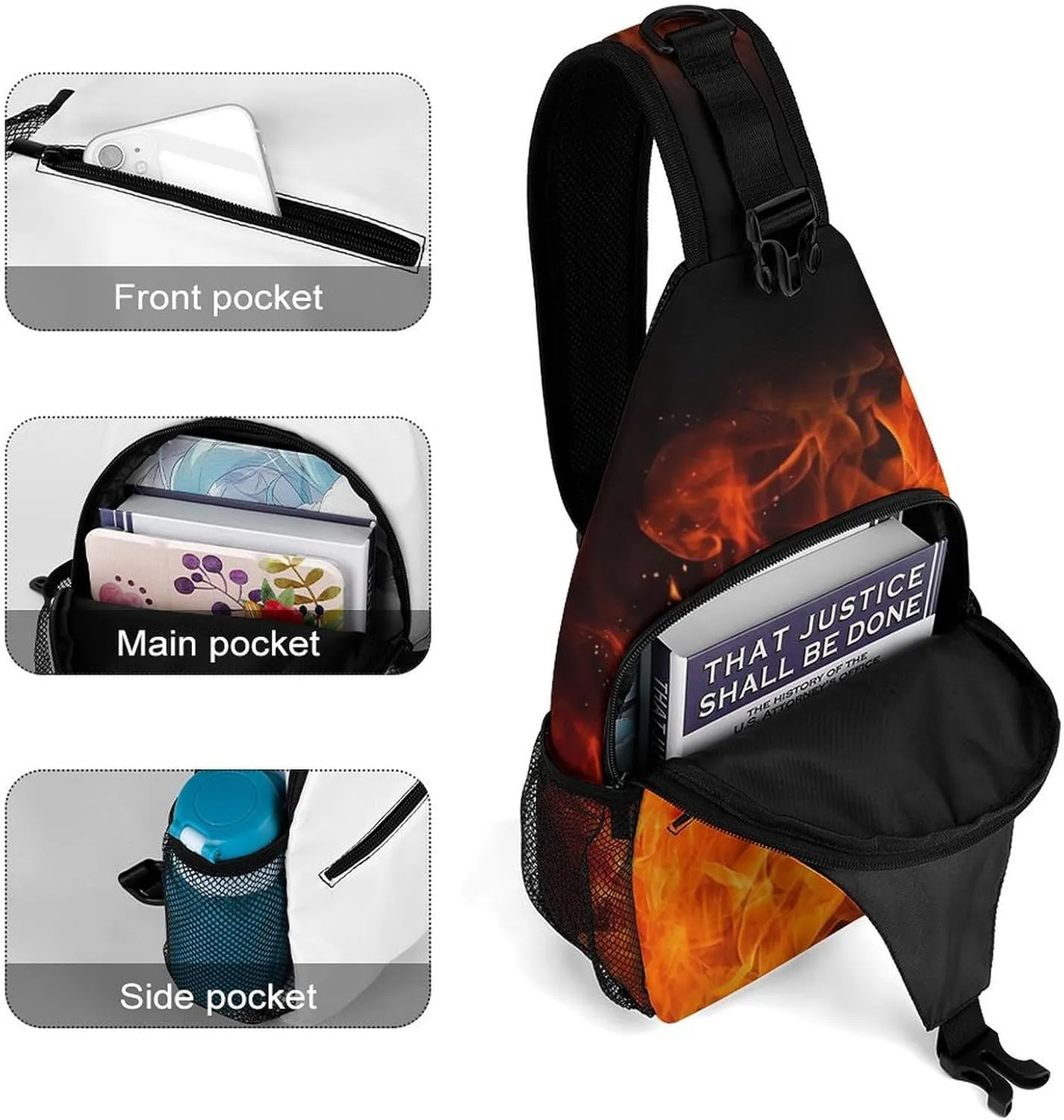 Small Sling Chest Bag Crossbody Bag for Men Women,Roaring Flame Lightweight Gym Daypack for Travel Cycling Hiking