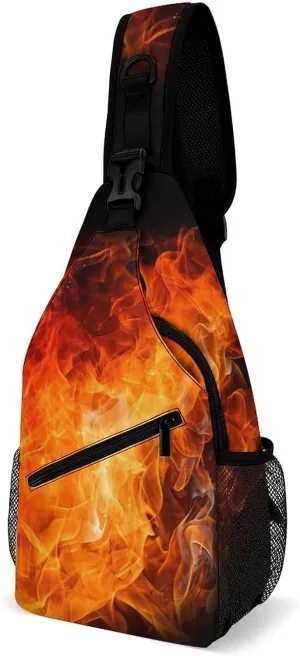 Small Sling Chest Bag Crossbody Bag for Men Women,Roaring Flame Lightweight Gym Daypack for Travel Cycling Hiking