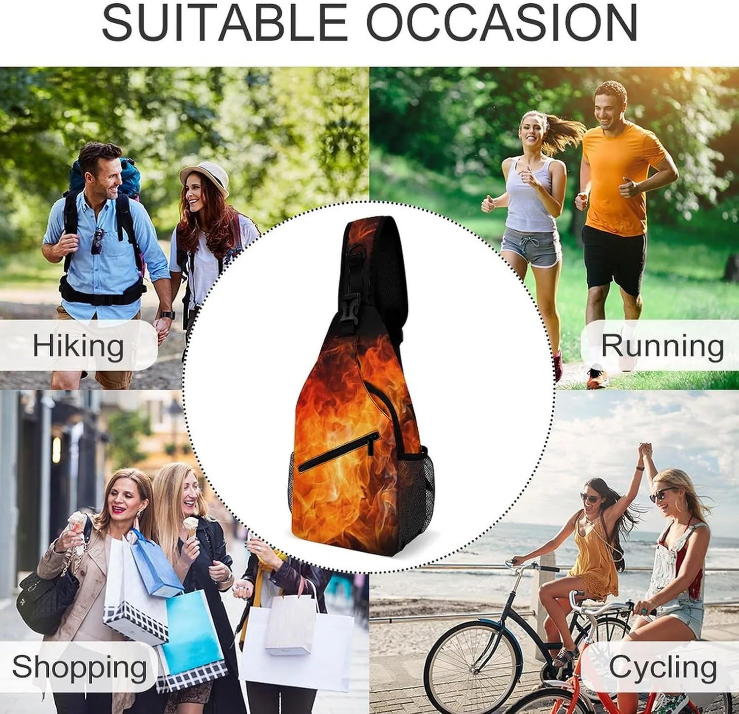 Small Sling Chest Bag Crossbody Bag for Men Women,Roaring Flame Lightweight Gym Daypack for Travel Cycling Hiking