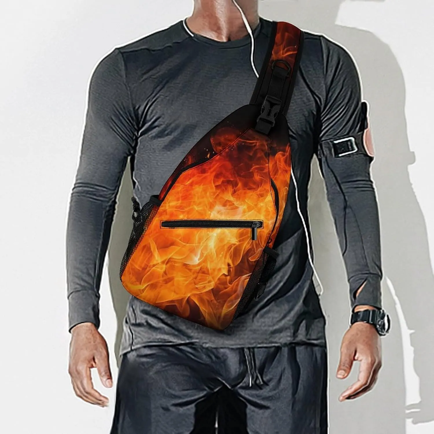 Small Sling Chest Bag Crossbody Bag for Men Women,Roaring Flame Lightweight Gym Daypack for Travel Cycling Hiking