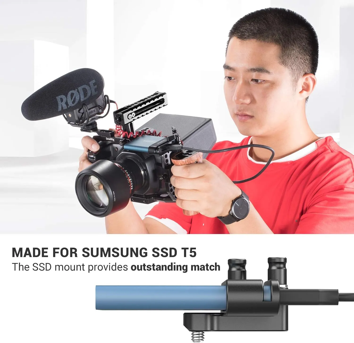 SMALLRIG Mount Bracket SSD Holder for Samsung T5 SSD with 1/4”-20 Threads, Compatible with SMALLRIG Cage for BMPCC 4K & 6K and for Z CAM, Compatible with iPhone 15 Pro Max Phone Cage (New Version)
