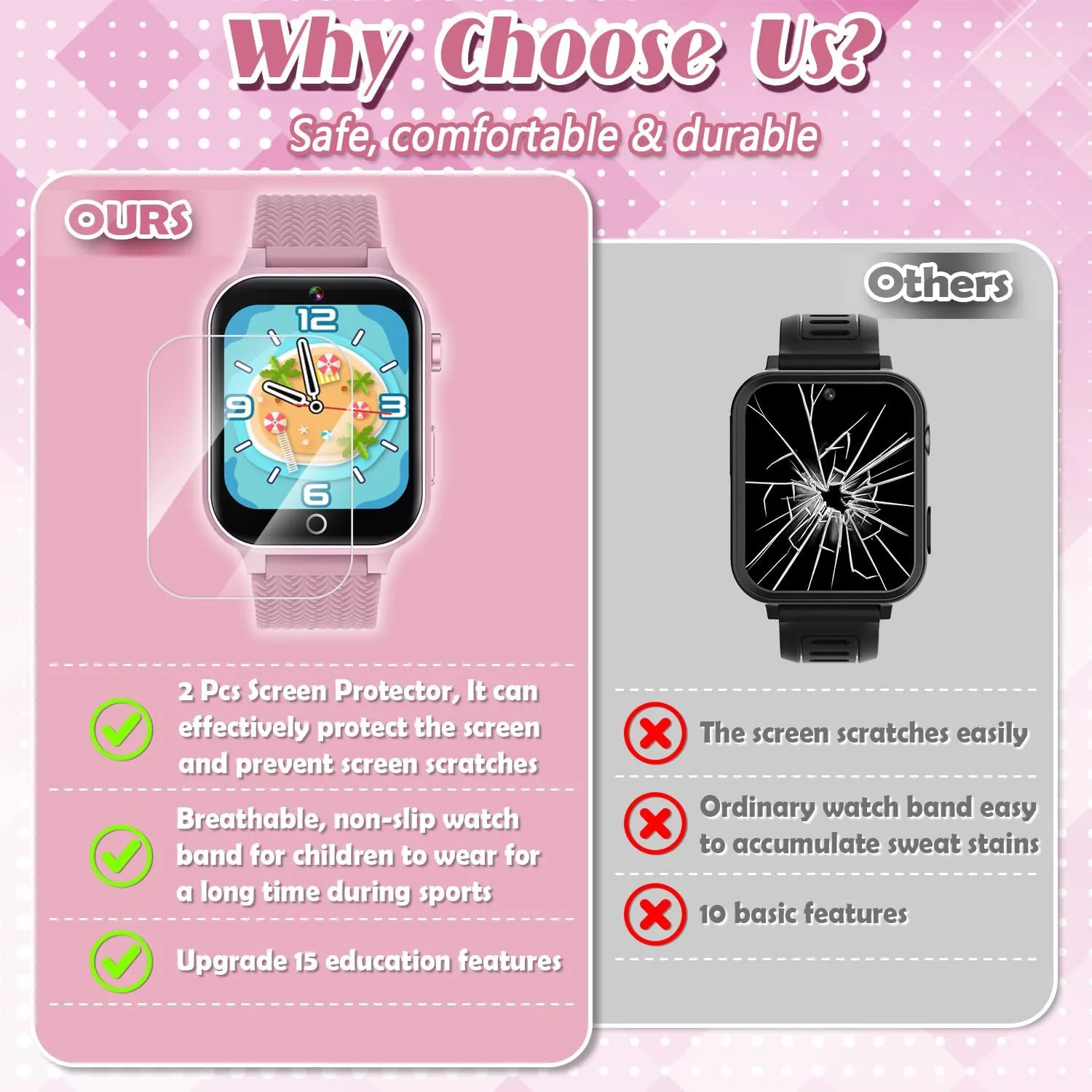 Smart Watch for Kids Girls Age 3-12 with 26 Puzzle Games HD Video Camera Touchscreen Music Player Learning Cards Storybook Pedometer Metal Case Kids Watch Toy Birthday Gifts Include 2 Screen Protector