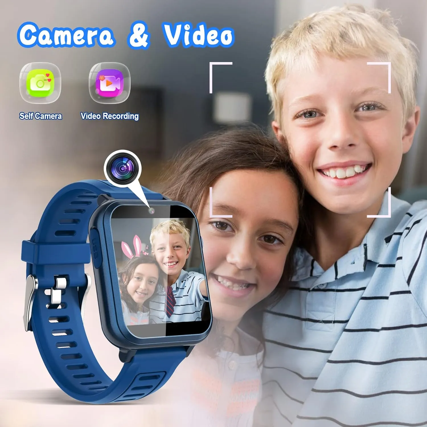 Smart Watch for Kids with 24 Puzzle Games HD Touch Screen Camera Video Music Player Pedometer Alarm Clock Flashlight 12/24 hr Kids Watches Gift for 4-12 Year Old Boys Girls Toys for Kids
