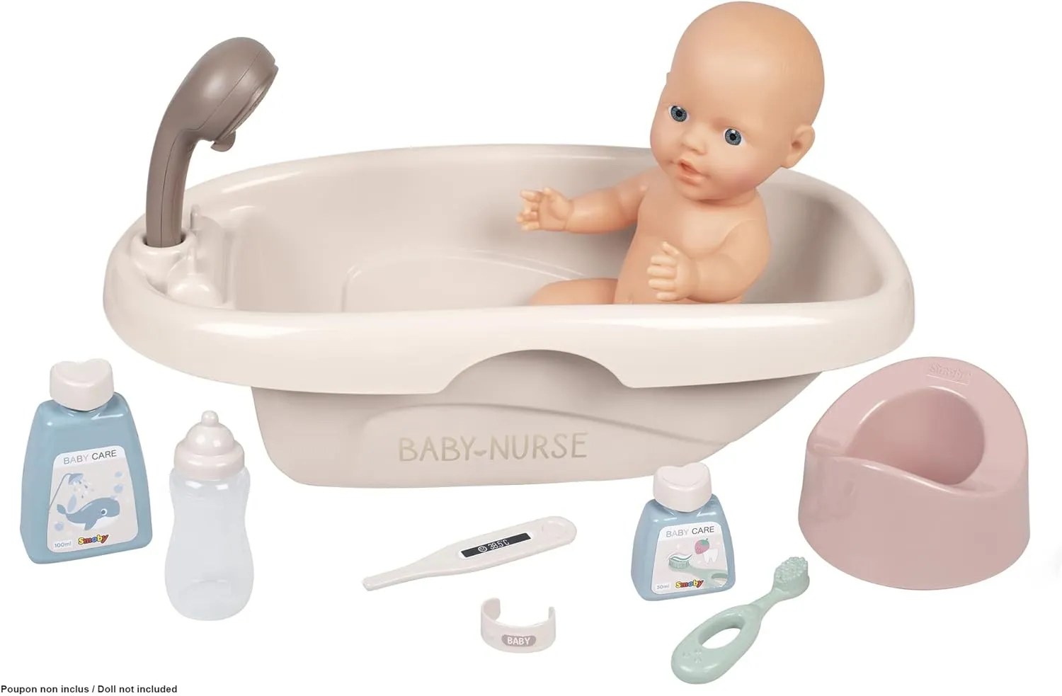 Smoby - Baby Nurse - Bath and Accessories Set - Realistic and Modern Style - for Dolls and Dolls up to 42 cm - 8 Accessories Included - Ages 3  - Made in France