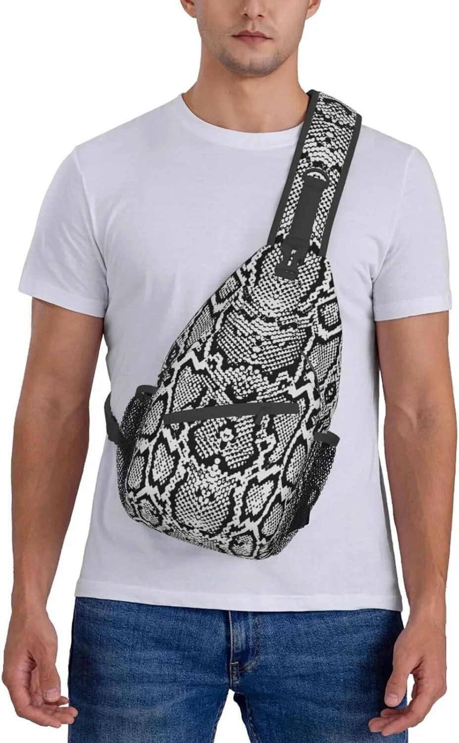 Snake Shoulder Bag Snake Skin Sling Backpack Daypack Casual Backpack Hiking Bag Cool Backpack Bag