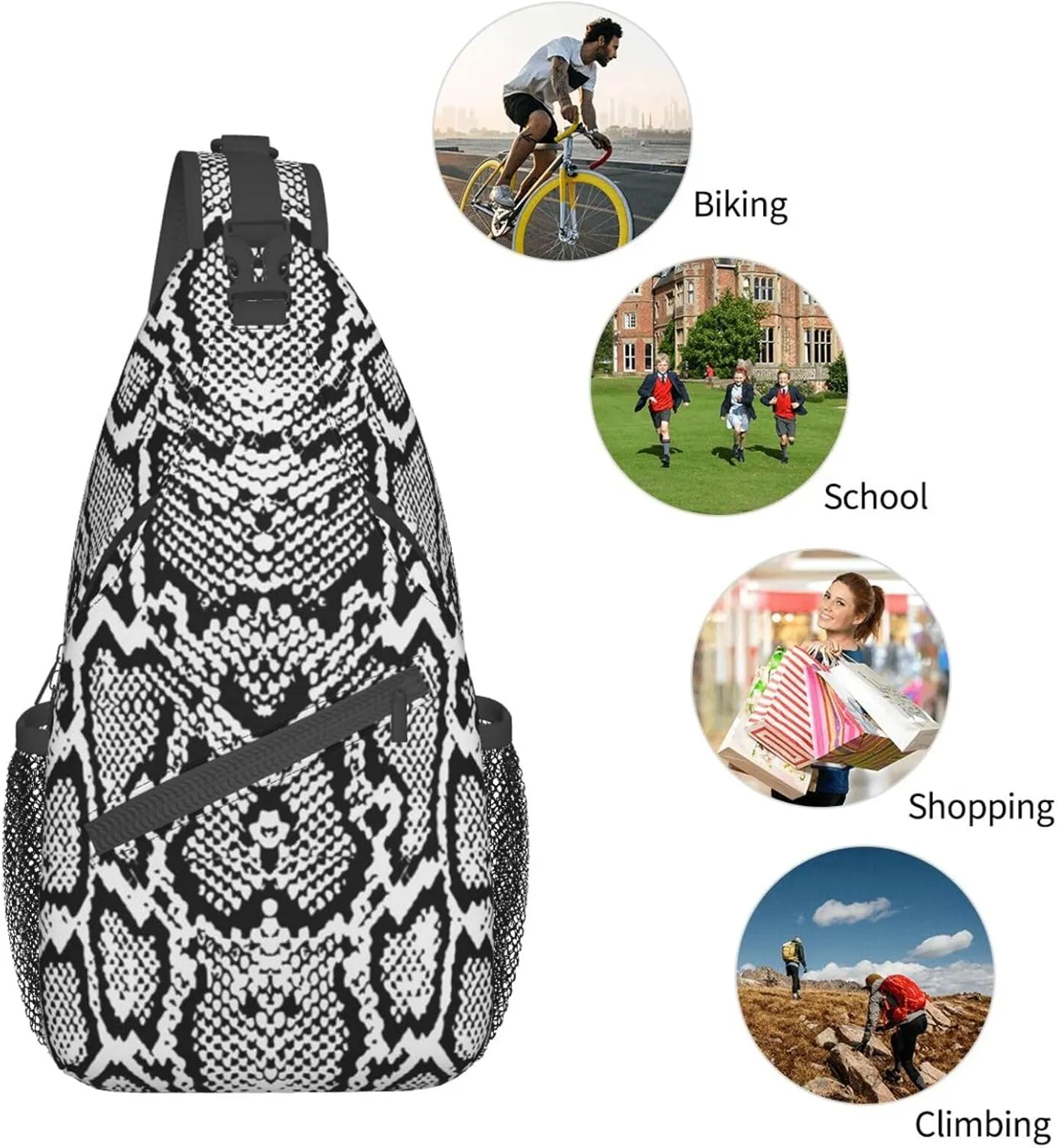 Snake Shoulder Bag Snake Skin Sling Backpack Daypack Casual Backpack Hiking Bag Cool Backpack Bag