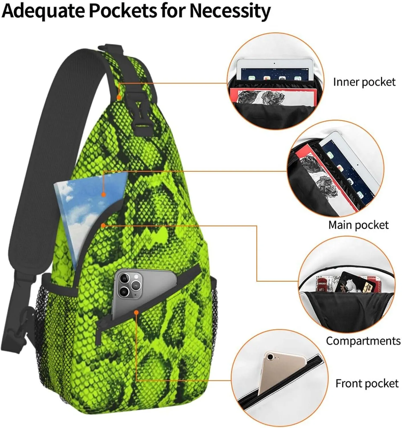 Snake Shoulder Bag Snake Skin Sling Backpack Daypack Casual Backpack Hiking Bag Cool Backpack Bag