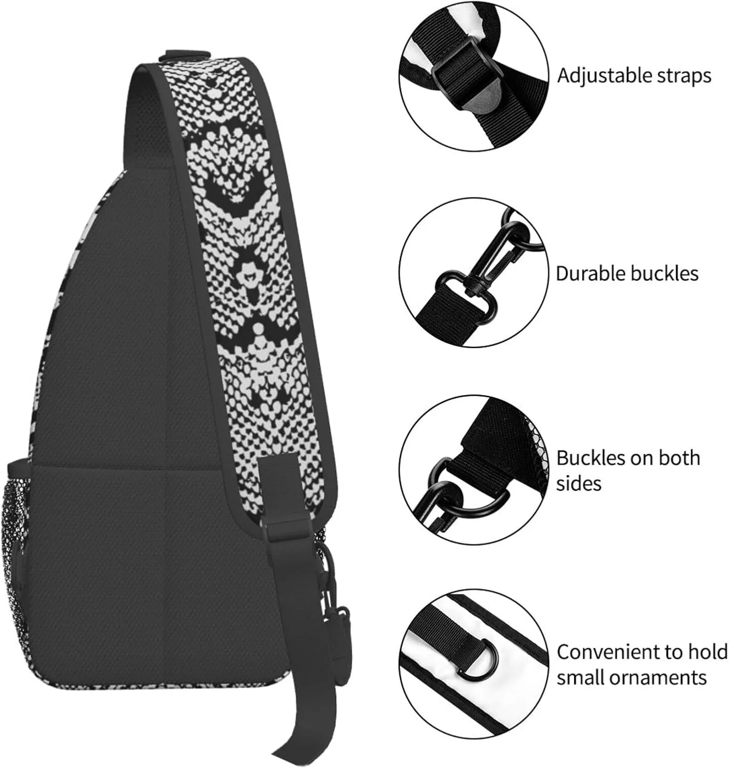 Snake Shoulder Bag Snake Skin Sling Backpack Daypack Casual Backpack Hiking Bag Cool Backpack Bag