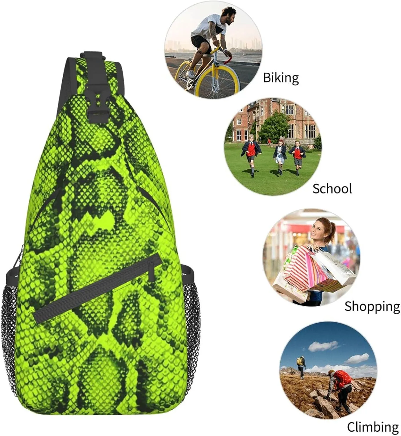 Snake Shoulder Bag Snake Skin Sling Backpack Daypack Casual Backpack Hiking Bag Cool Backpack Bag