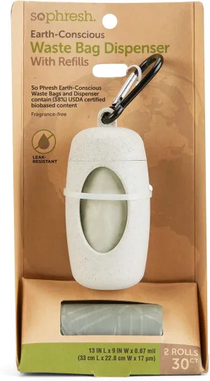 So Phresh Earth-Conscious 38% USDA Certified Biobased Content Dog Waste Bag Dispenser with Refill Roll Count of 15