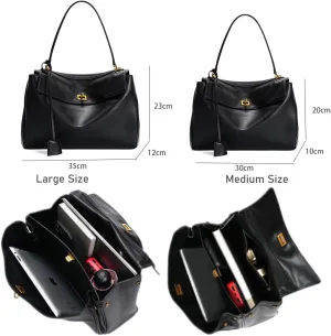 Soft Calfskin Tote Bag for Women Genuine Leather Top Handle Handbag Flap Bag Full Leather Shoulder Crossbody Bag