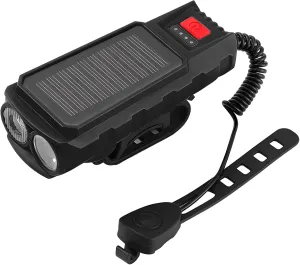 Solar Led Light with 120 Db Horn, Dual USB & Solar Charging, 200 M Range, Abs Cycling Gear, Multiple Light Modes, Black