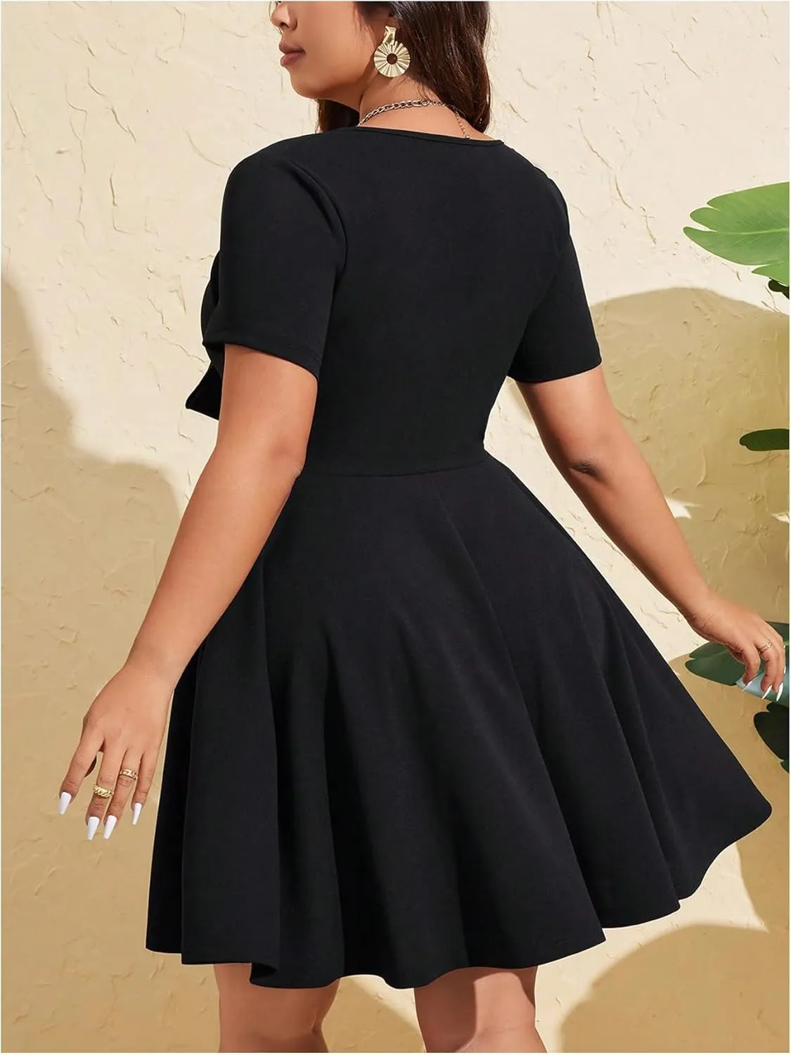 SOLY HUX Women's Plus Size Bow Tie Short Sleeve Summer Short Dress Cocktail Beach Wedding Dresses