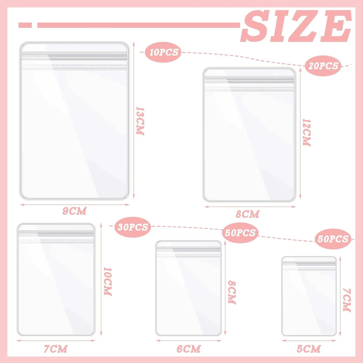 Spakon 160 Pcs Clear PVC Jewelry Bags Plastic Transparent Jewelry Pouches Rings Earrings Storage Bags Anti Tarnish Lock Plastic Small Zipper for Holding Jewelries(5 Sizes)