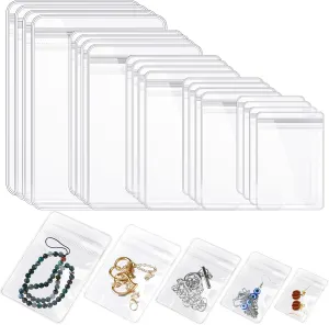 Spakon 160 Pcs Clear PVC Jewelry Bags Plastic Transparent Jewelry Pouches Rings Earrings Storage Bags Anti Tarnish Lock Plastic Small Zipper for Holding Jewelries(5 Sizes)