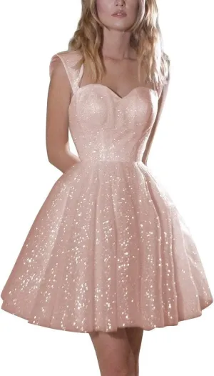 Sparkly Tulle Homecoming Dresses Off Shoulder Glitter Short Prom A line Short Formal Cocktail Gowns for Womens