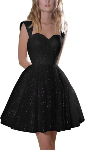 Sparkly Tulle Homecoming Dresses Off Shoulder Glitter Short Prom A line Short Formal Cocktail Gowns for Womens