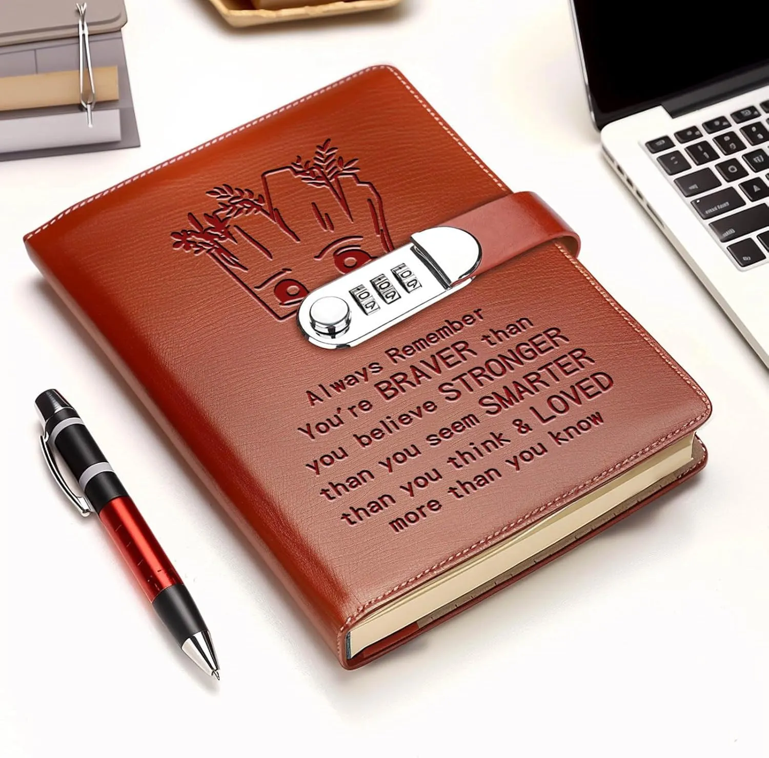 Spiderman Groot Fans Leather Combination Lock Notebook Always Remember You’re Braver Than You Believe Leather Locked Journal Notebook Super Spiderman Groot Fans Gifts (always remember)