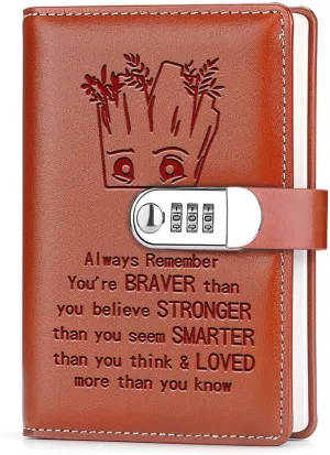 Spiderman Groot Fans Leather Combination Lock Notebook Always Remember You’re Braver Than You Believe Leather Locked Journal Notebook Super Spiderman Groot Fans Gifts (always remember)